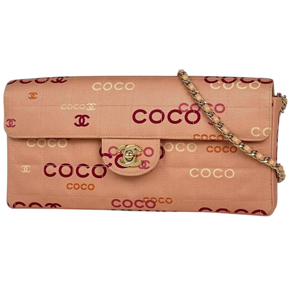 Chanel CHANEL Shoulder Bag Chocolate Bar Coco Mark Canvas Pink Women's